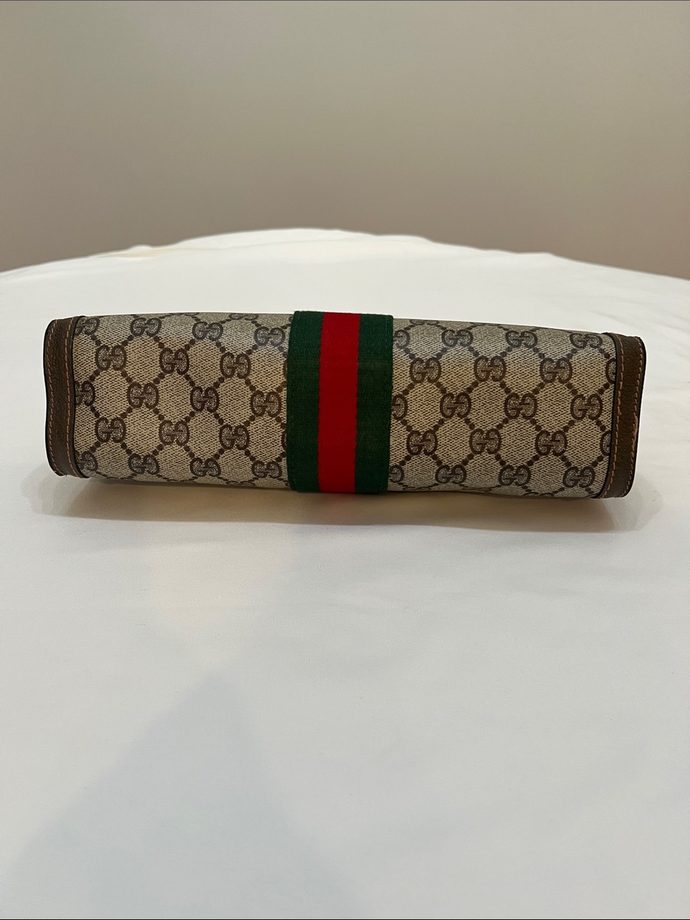 Vintage Designer Styled Clutch Bag Brown GG Canvas with Green and Red Stripe - Picture 5 of 12